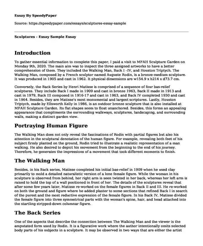 📌 Sculptures Essay Sample