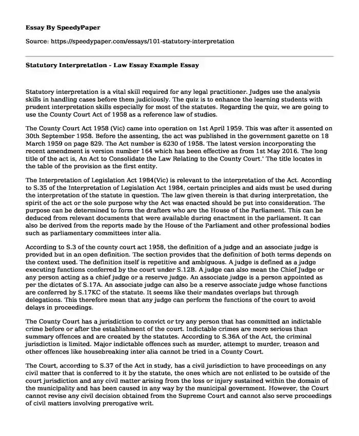 📚 Statutory Interpretation Law Essay Example