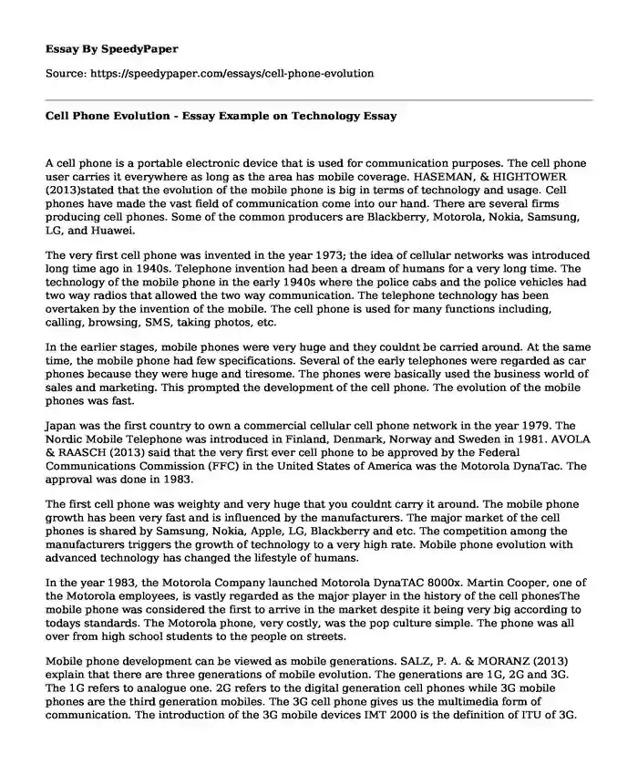 📗 Cell Phone Evolution Essay Example on Technology