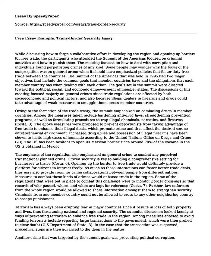 📌 Free Essay Example. TransBorder Security