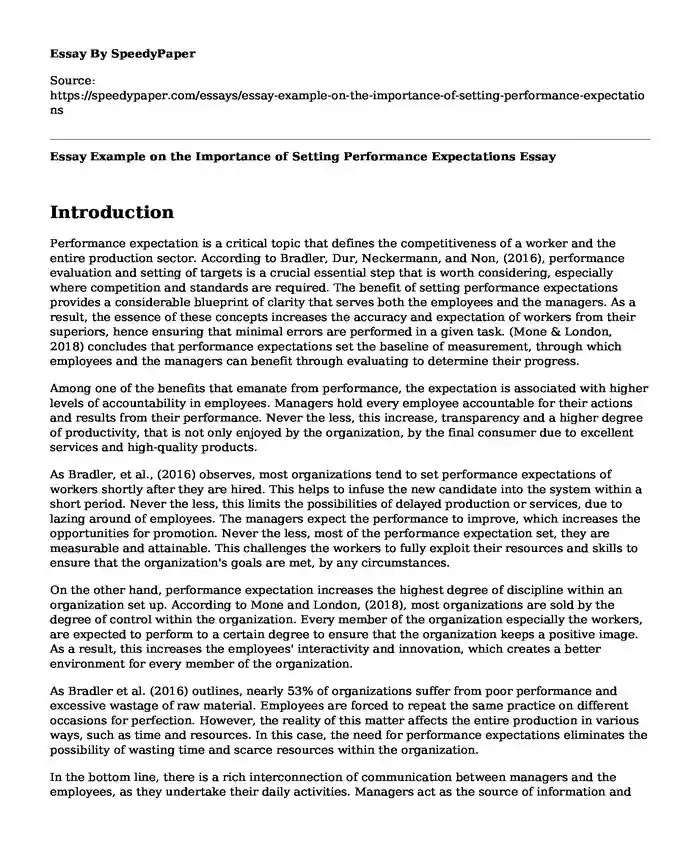 📗 Essay Example on the Importance of Setting Performance Expectations