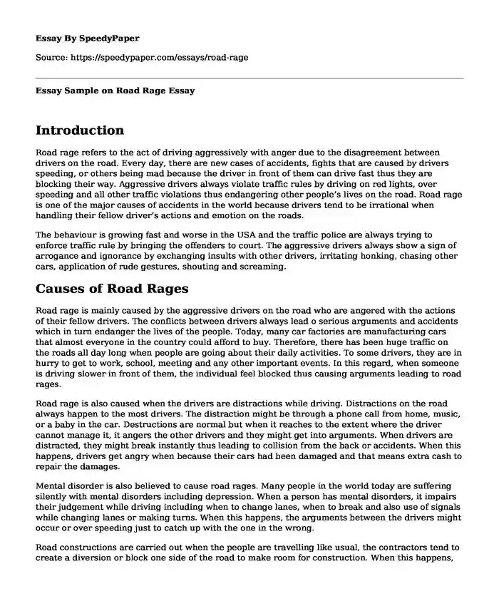 📚 Essay Sample on Road Rage