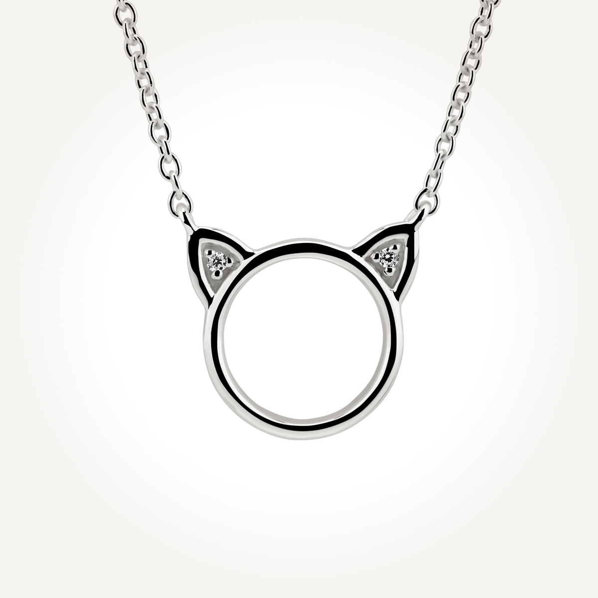14KT White Gold Cat Necklace 0.006 CT. T.W. Spence Diamonds