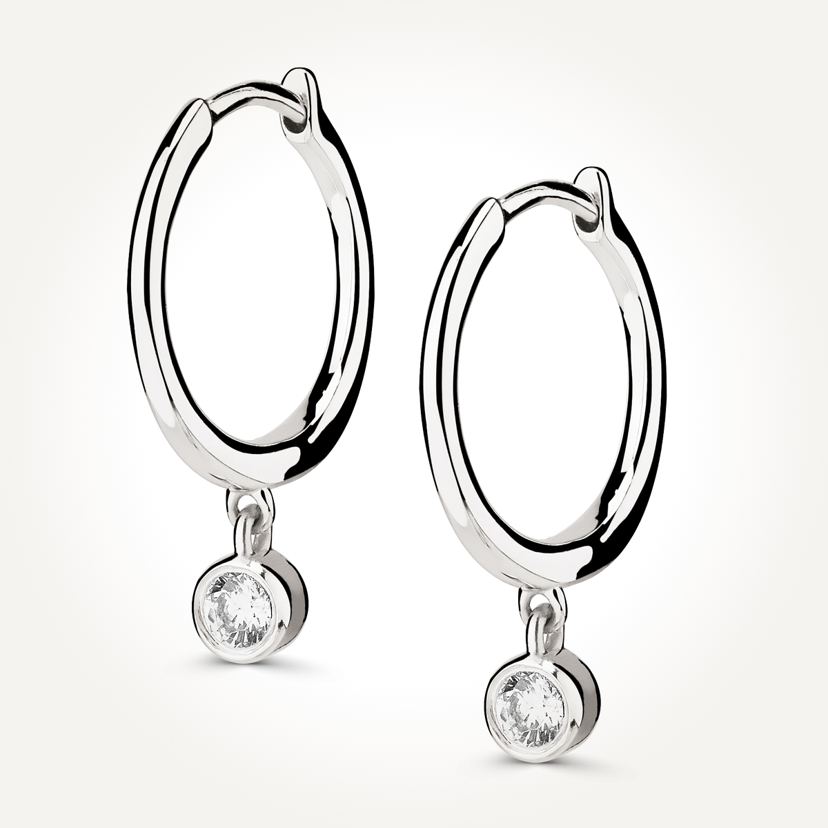14KT White Gold Solitaire Drop Hoop Earrings 0.14 CT. T.W. Spence