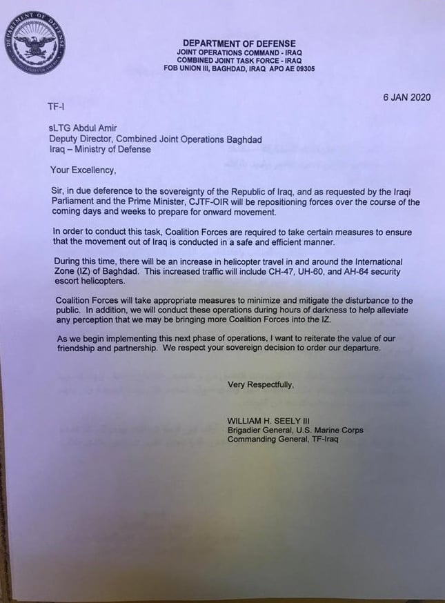 CHAOS U.S. Now Claims Letter On Iraq Withdrawal "Was A Mistake