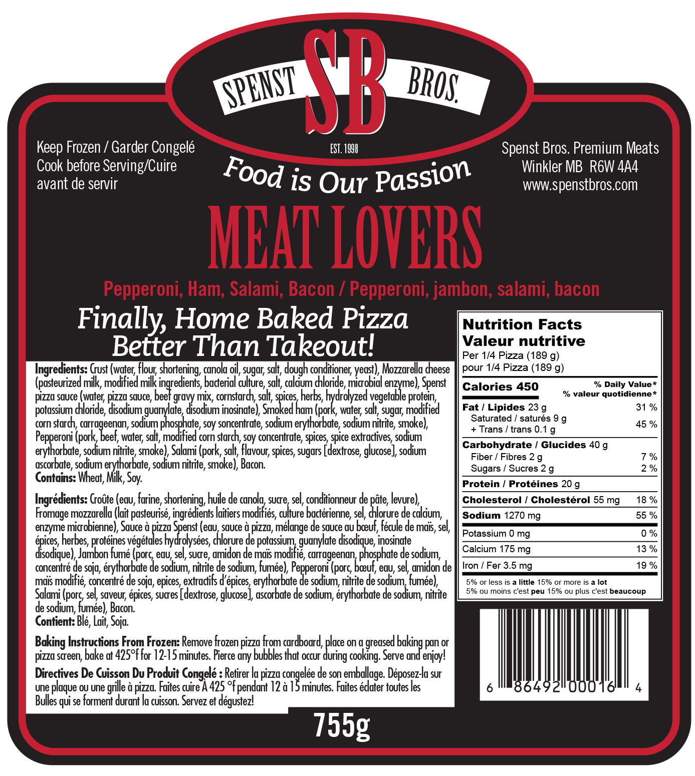 Meat Lovers Pizza Spenst Bros. Premium Meats