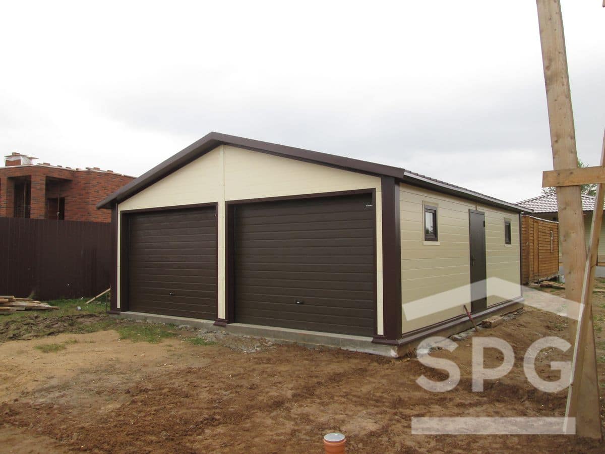 Гараж 7х8 двускатный для 2х машин SPgarage Гаражи из сэндвичпанелей