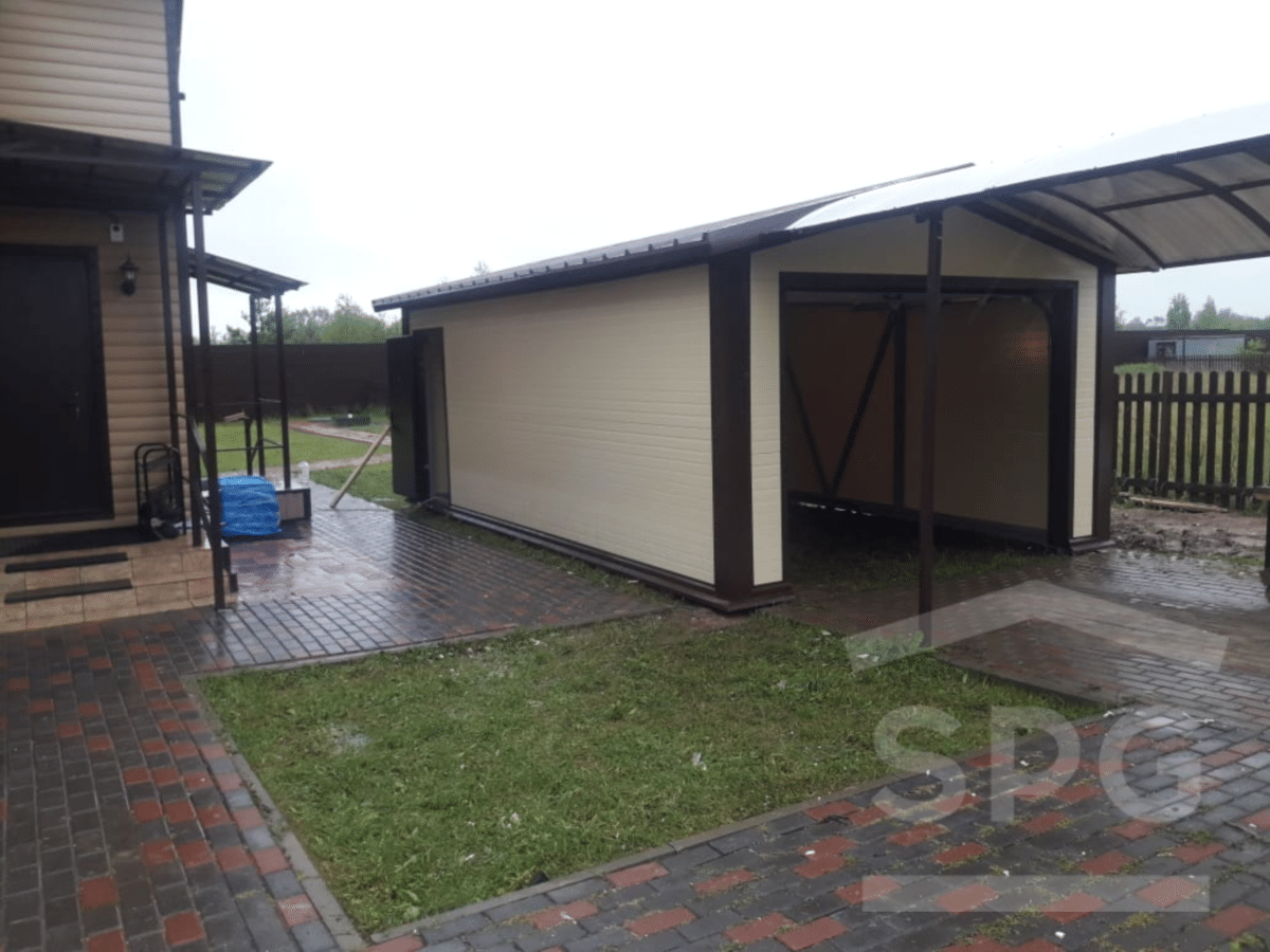 Гараж 4х7 с двускатной крышей (094) SPgarage Гаражи из сэндвичпанелей