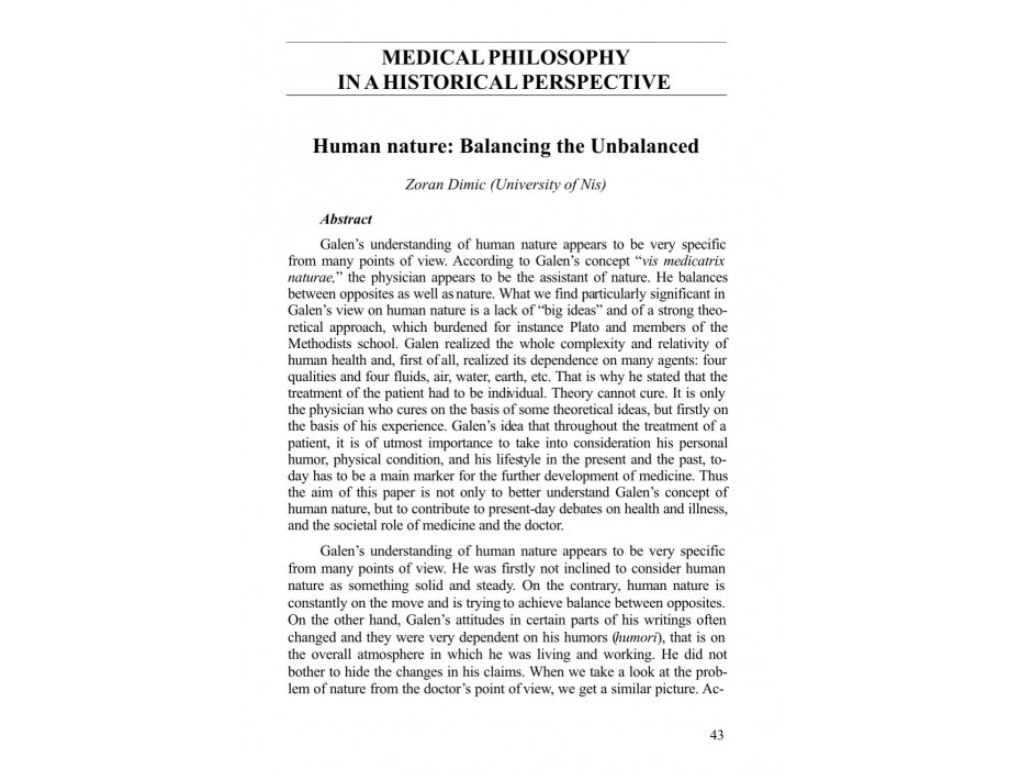 Human nature Balancing the Unbalanced Vol. X, No. 1