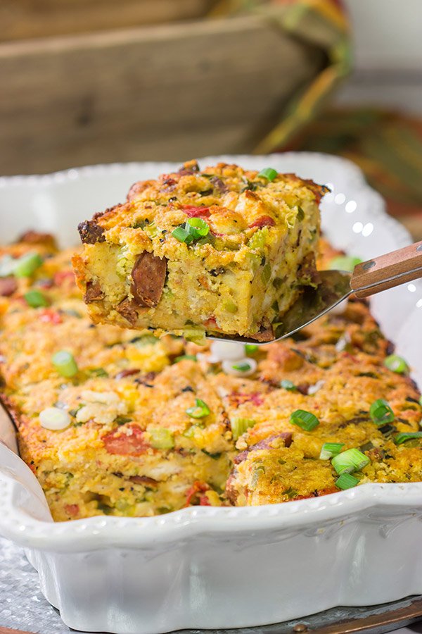 Cajun Cornbread Biscuit Dressing Cajun spin on a Southern favorite!