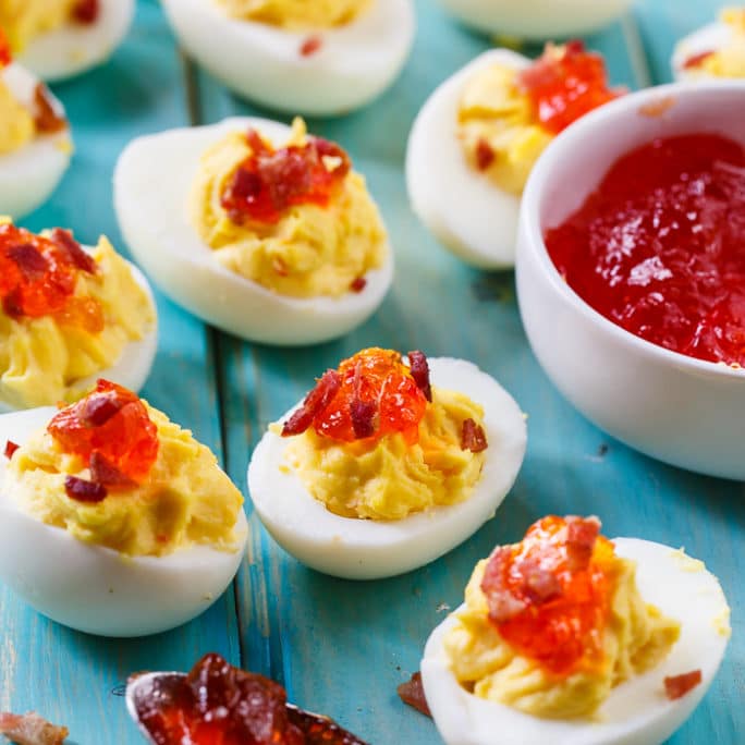 Red Pepper Jelly Deviled Eggs with Bacon Spicy Southern Kitchen