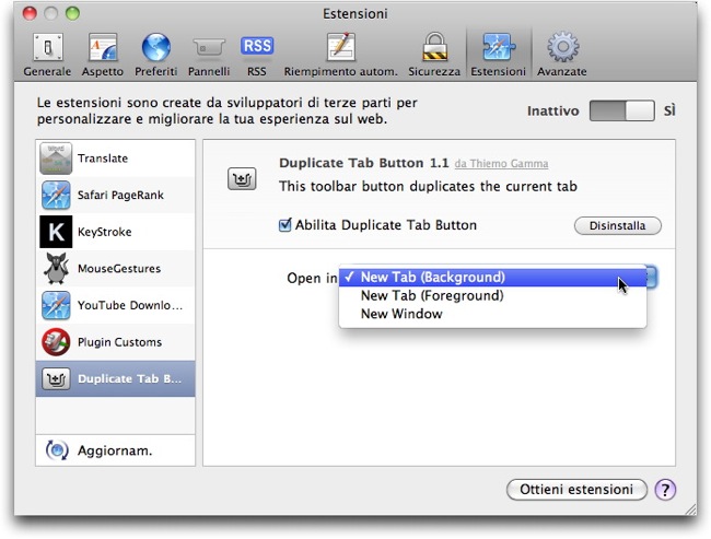 Duplicate Tab Button duplica la pagina che si sta visualizzando in