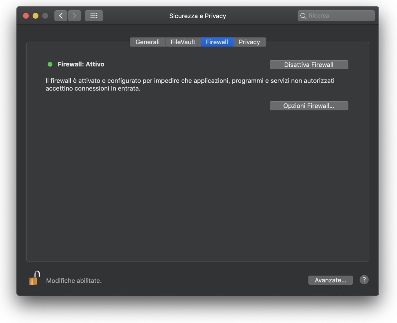 Le impostazioni del Firewall di macOS SPIDERMAC
