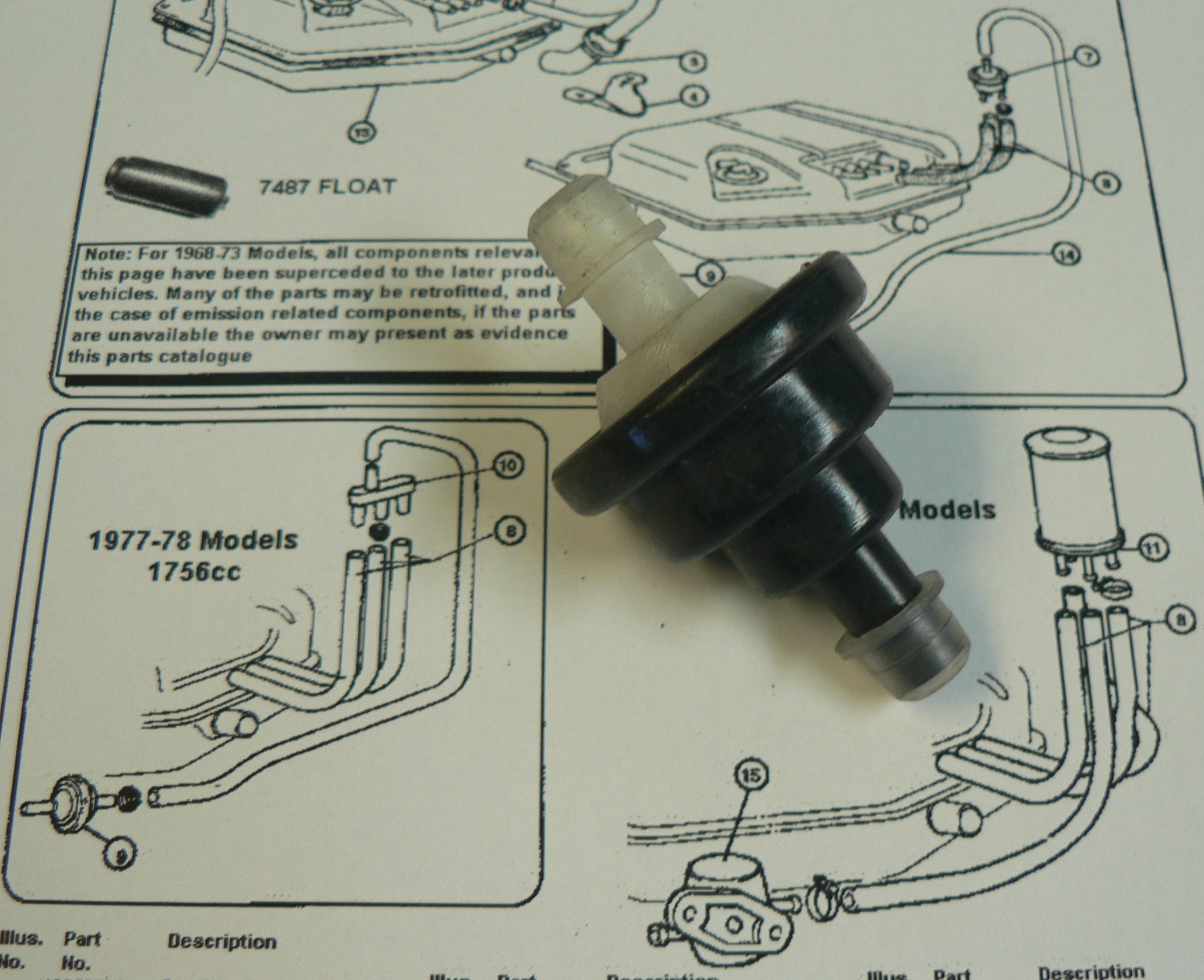 Fiat spider fuel vapor check valve Fiat 4388570 7532468