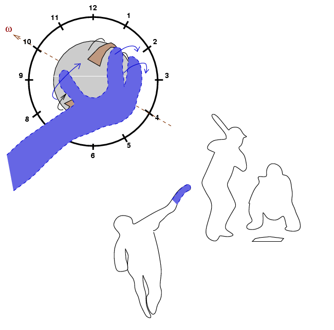 Thus, when a righthanded pitcher throws a curveball,the top of the