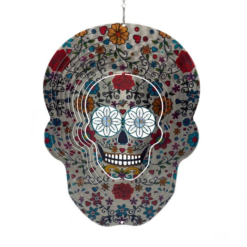 Skull Mexican Crystal Eyes Wind Spinner Spin Art Wind Spinners