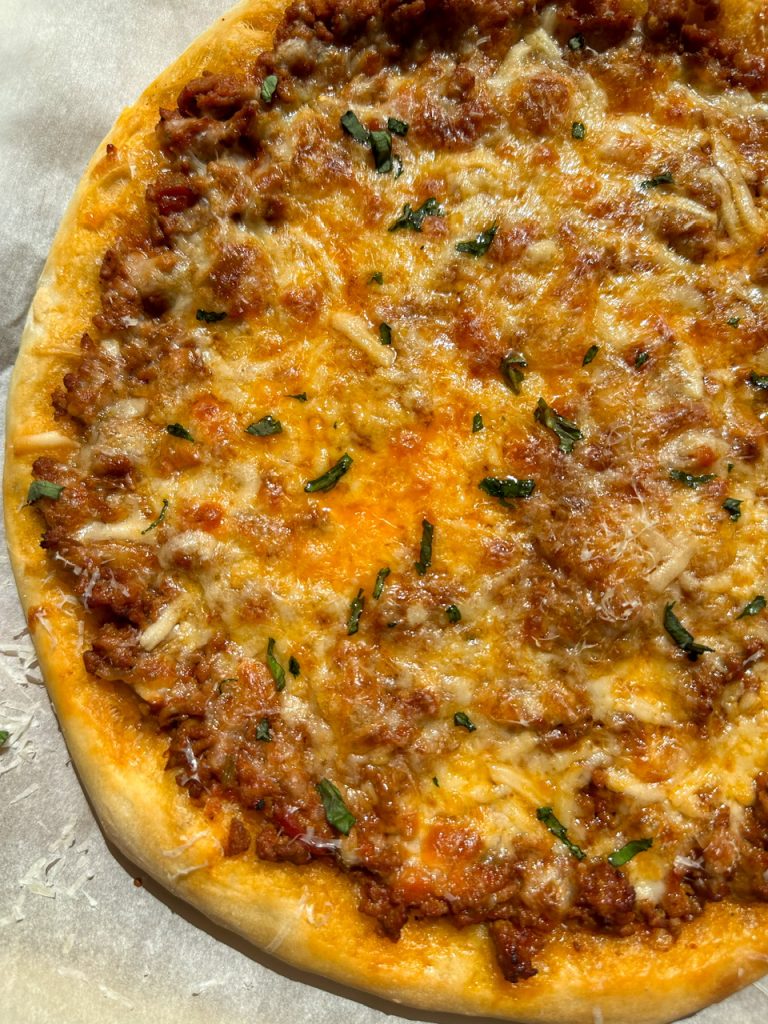 Bolognese Pizza Seasoned Meat Sauce and Cheese