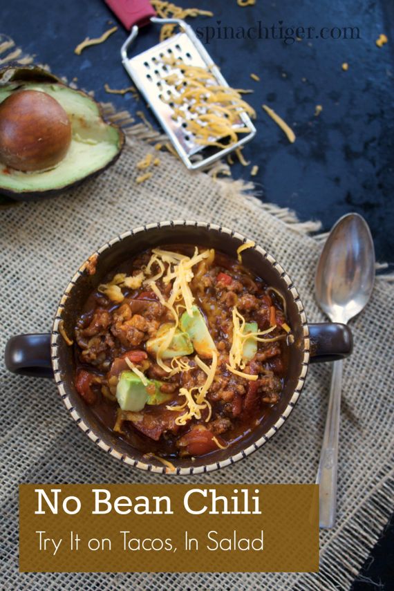 No Beans Chili with Ground Beef and Italian Sausage Spinach Tiger
