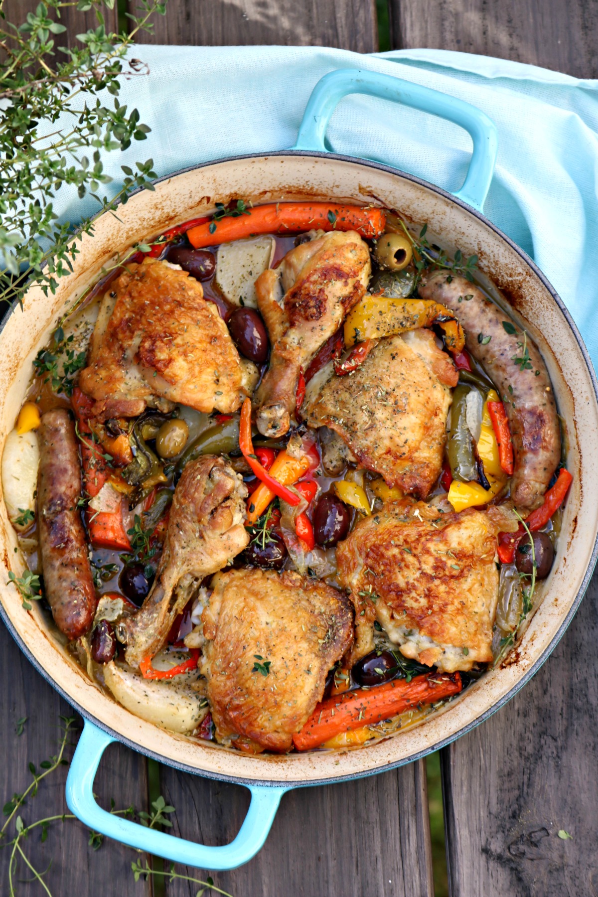 Italian Roasted Chicken Thighs with Peppers, Onions Spinach Tiger