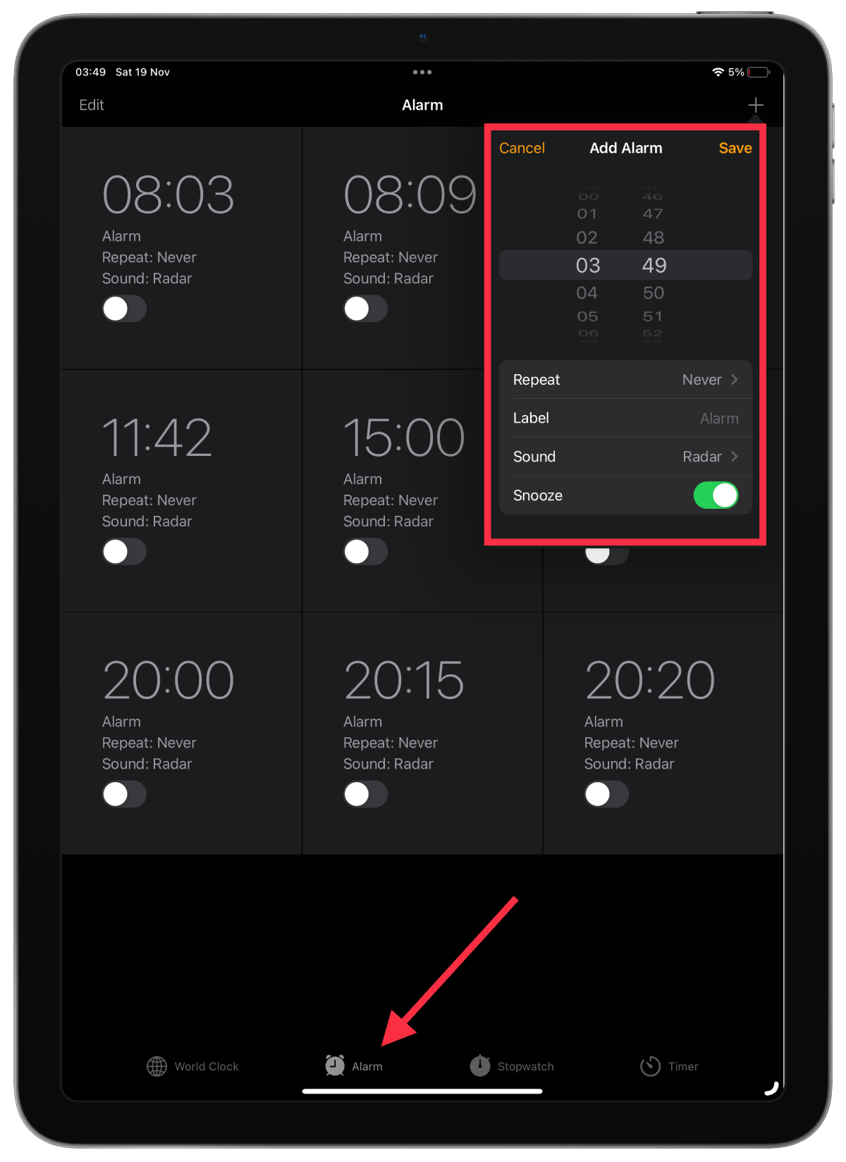 How to set the alarm on an iPad Splaitor