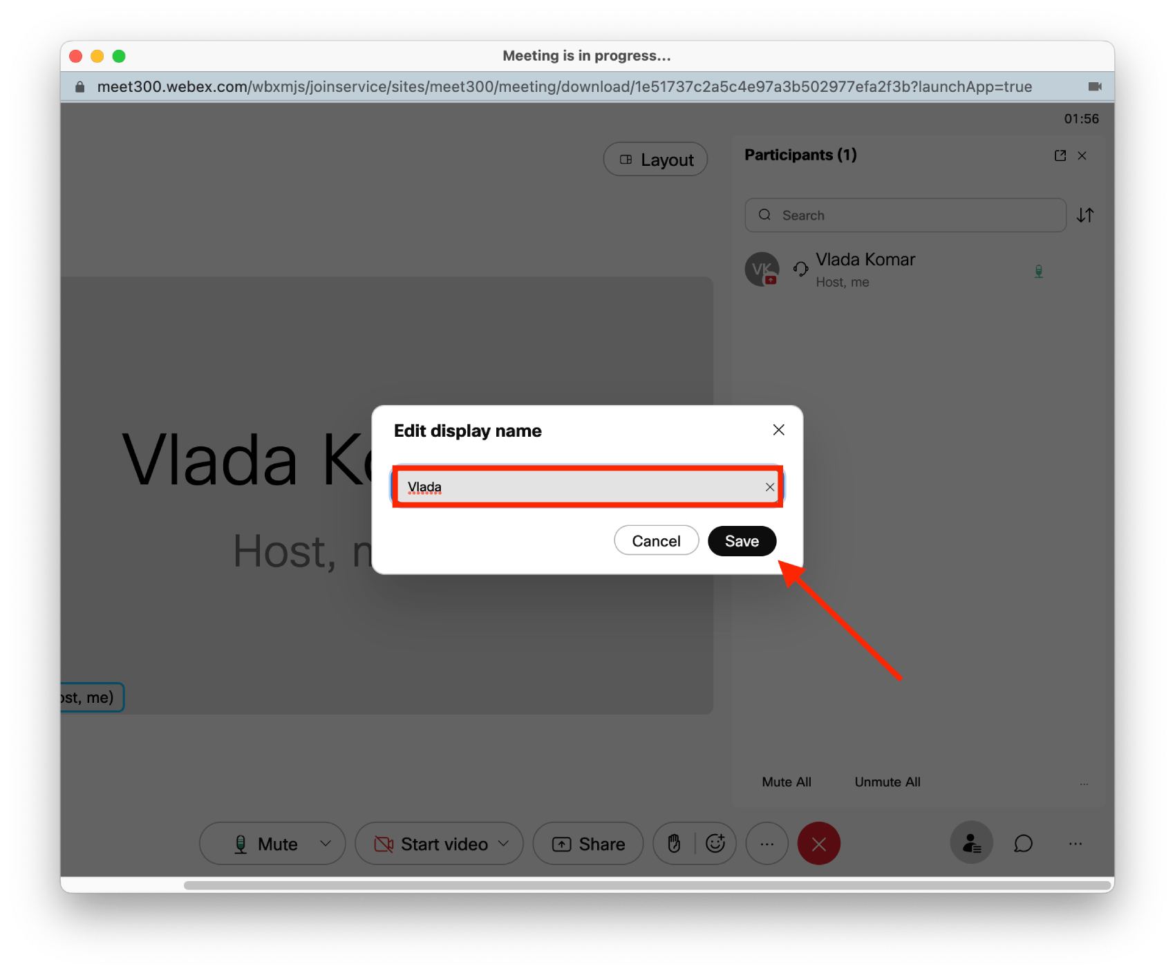 How to change the name on the ex meeting Splaitor