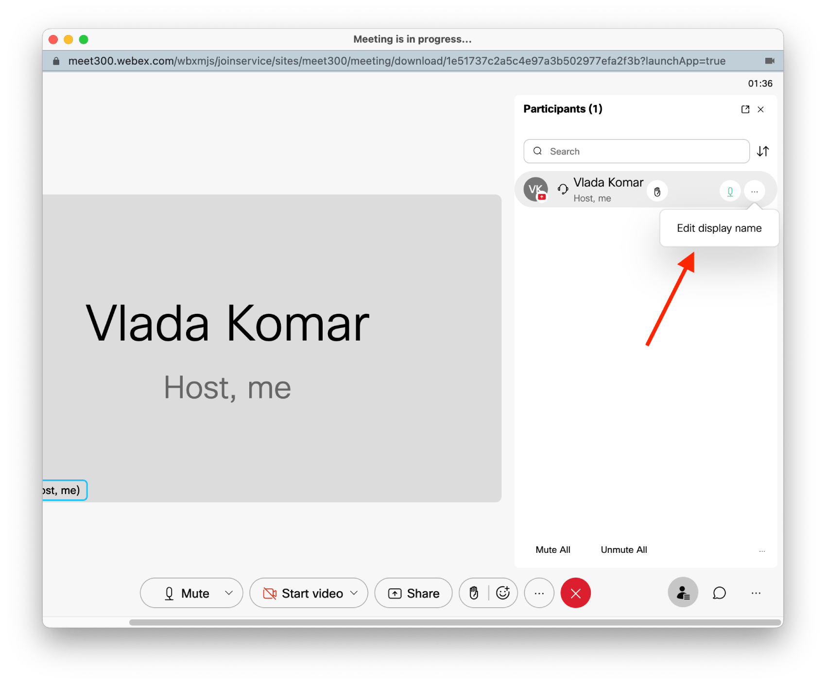How to change the name on the ex meeting Splaitor