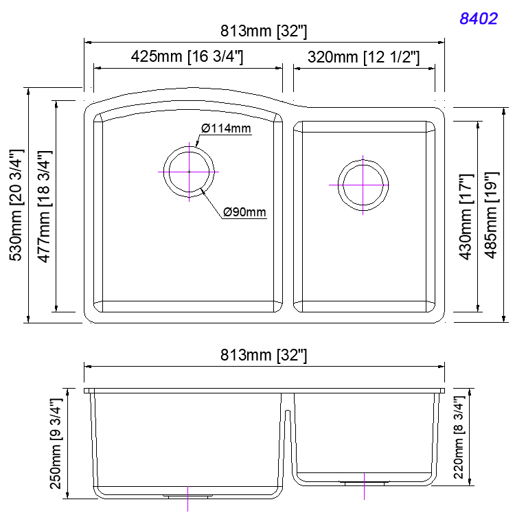 SP 175 32" X 20 3/4" GRANITE COMPOSITE 60/40 KITCHEN SINK Splendor