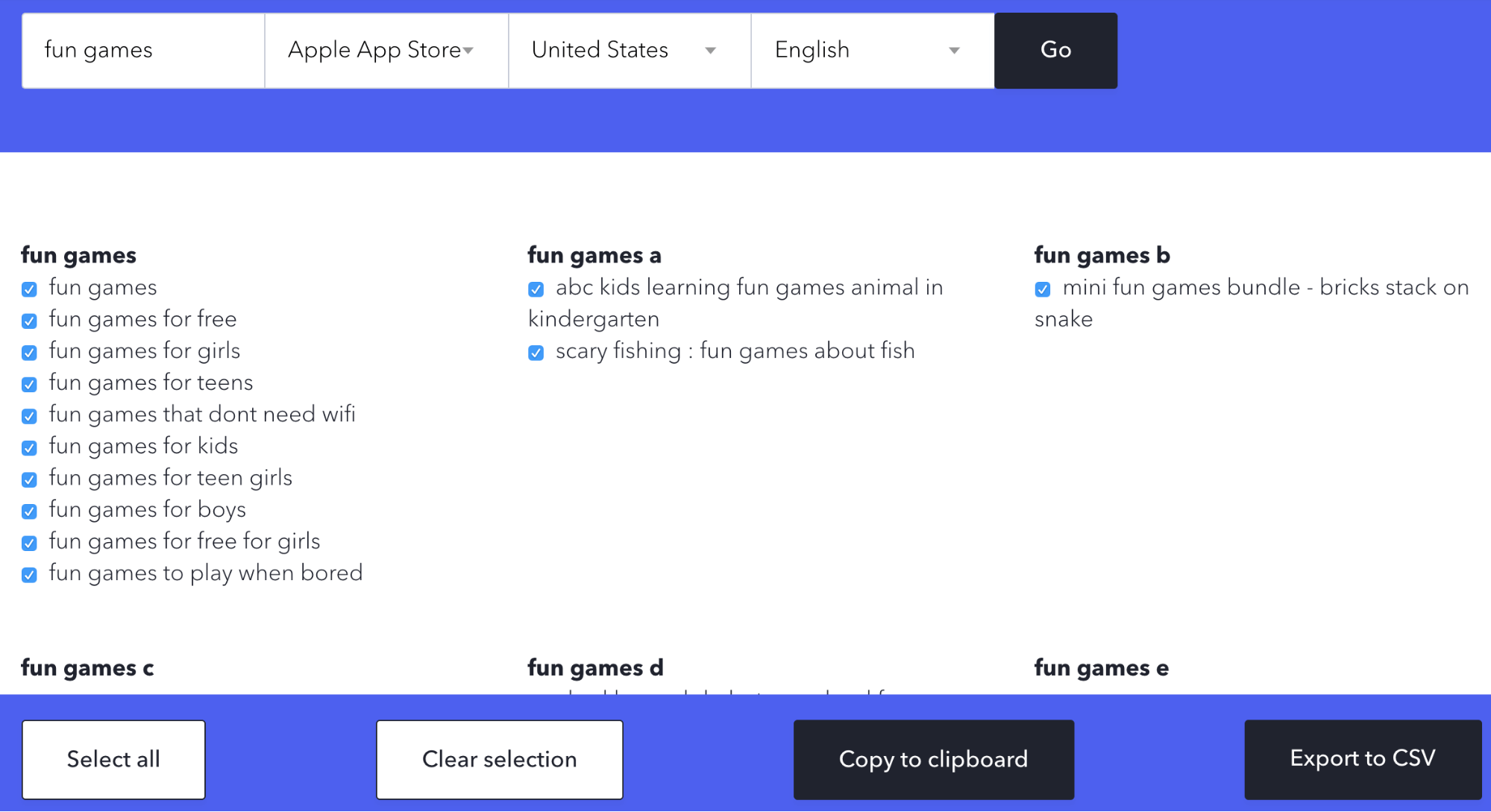 How to expand the list of keywords in Apple Search Adds