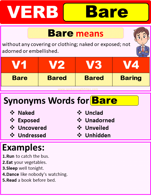 Bare Verb Forms Past Tense Of Bare Past Participle & V1 V2 V3 V4