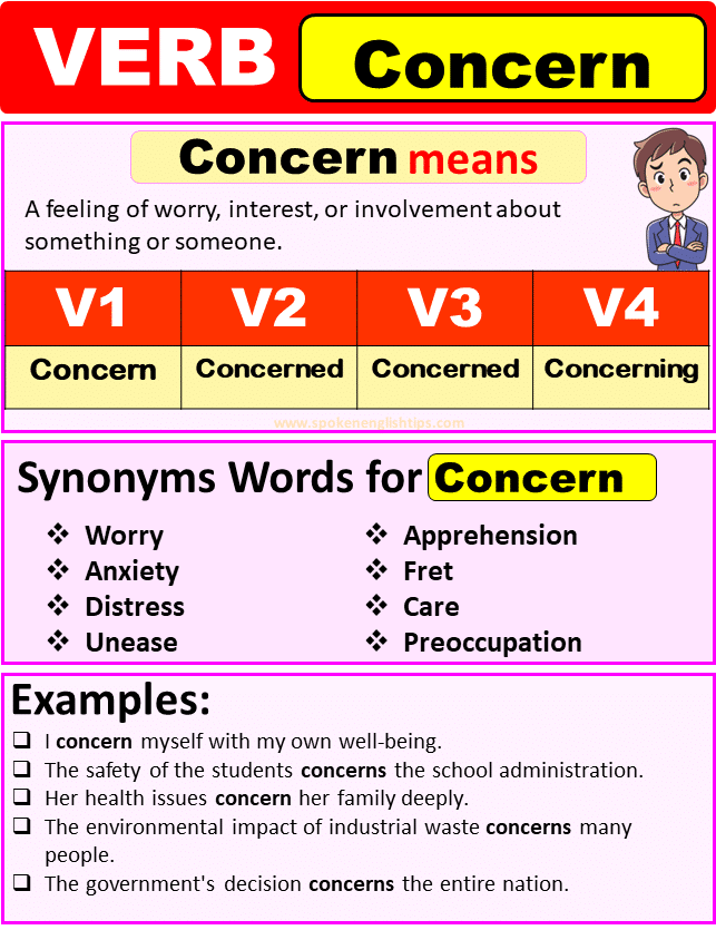 Concern Verb Forms, Past Tense Of Concern Past Participle & V1 V2 V3 V4