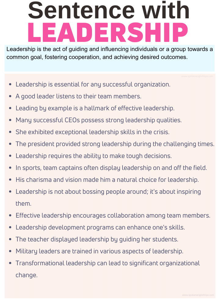 Sentences With Leadership, Leadership In A Sentence In English