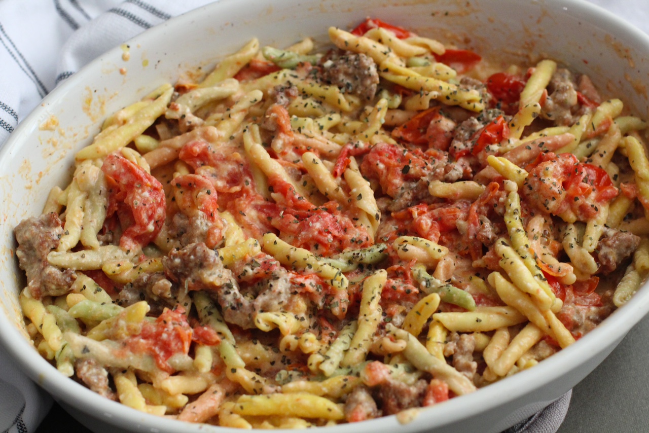 Easy TikTok Baked Feta Pasta with Italian Sausage Spoon Me Slender