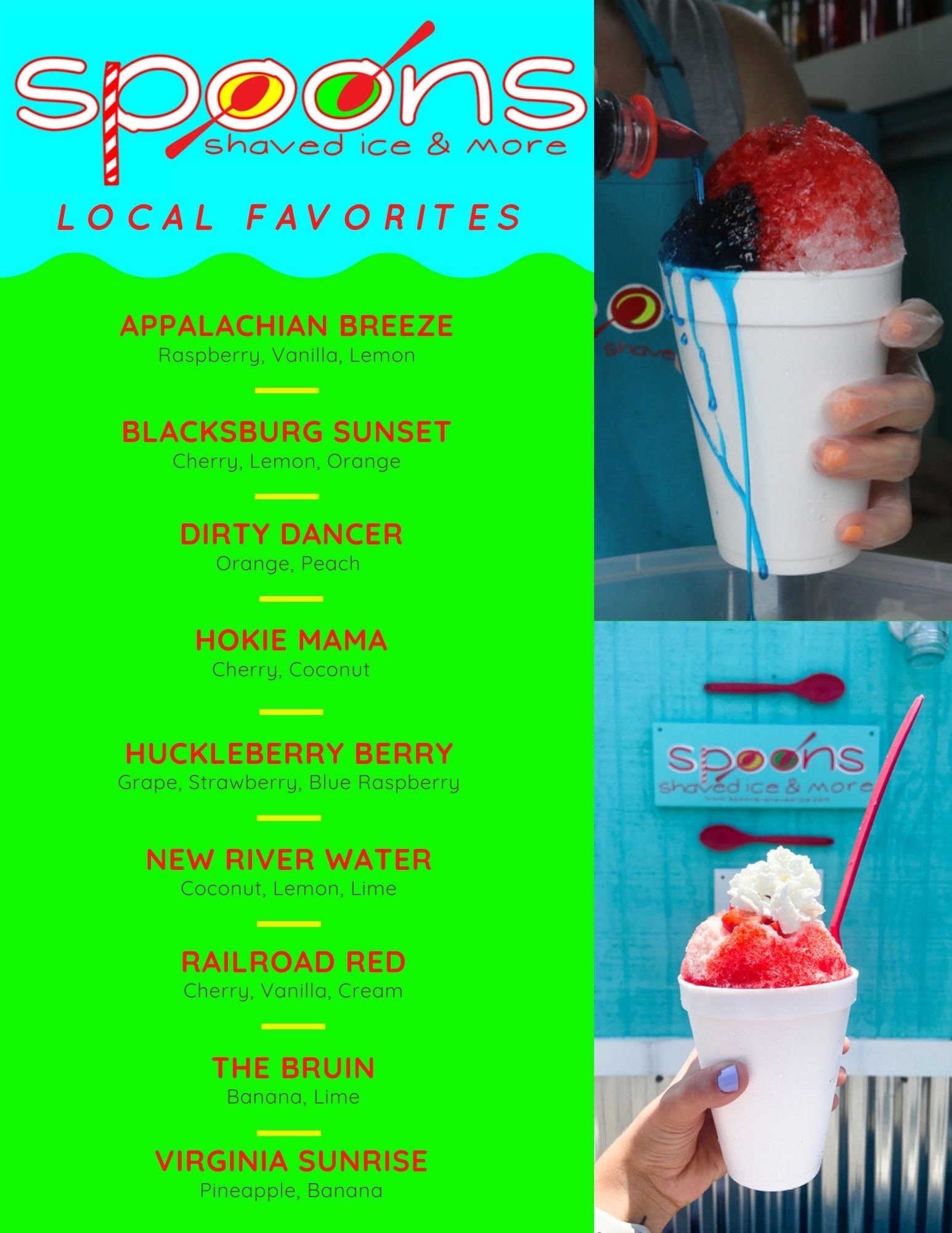 Menu Spoons Shaved Ice & More