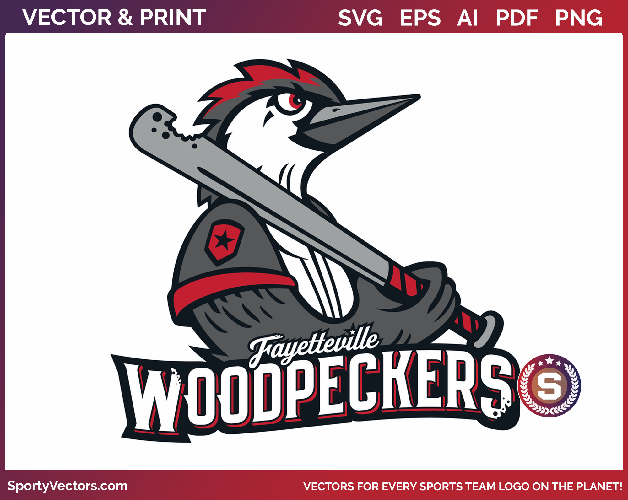 Fayetteville Woodpeckers Baseball Primary Logo (2019) Sports Logo