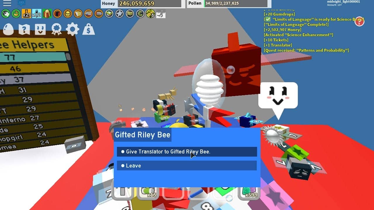 How to get Translator in Bee Swarm Simulator? Who should I give the