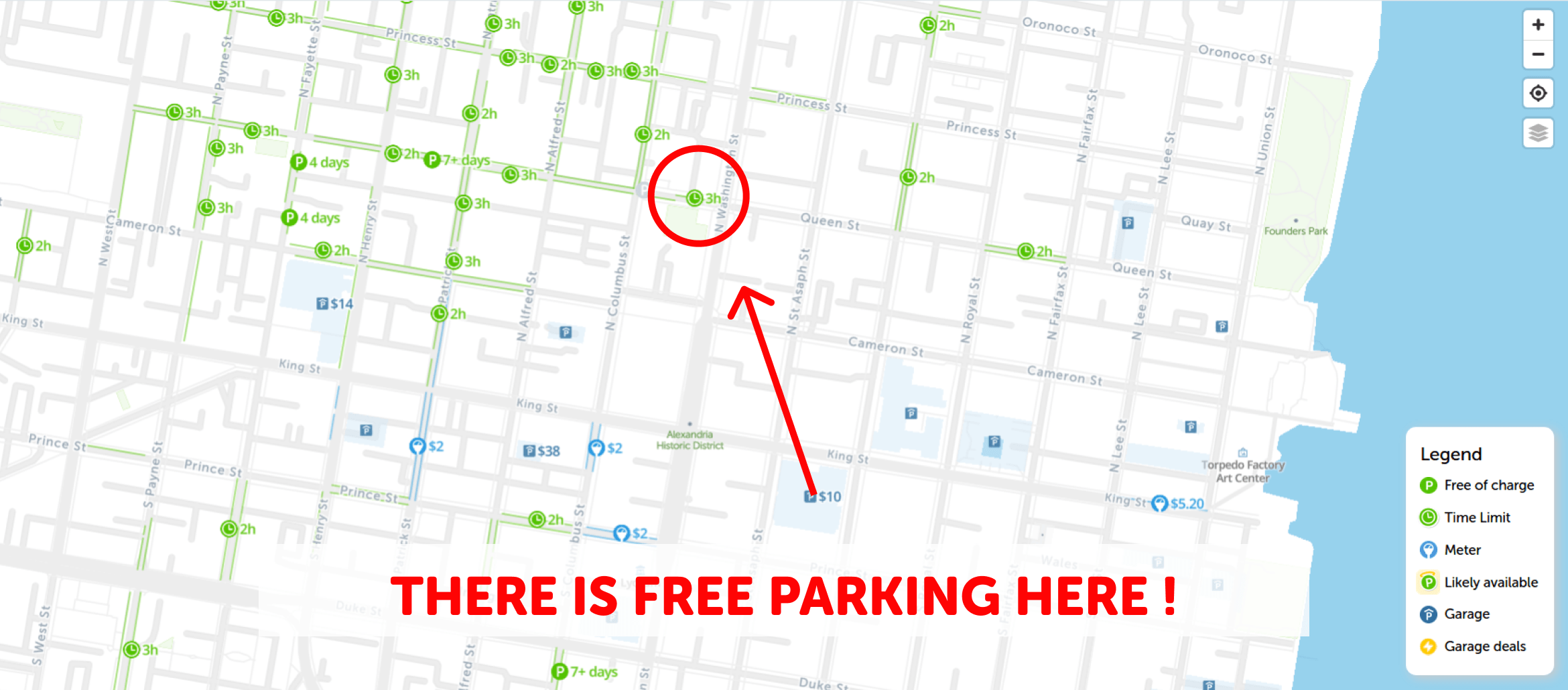 2024 Map of Free Parking in Alexandria SpotAngels