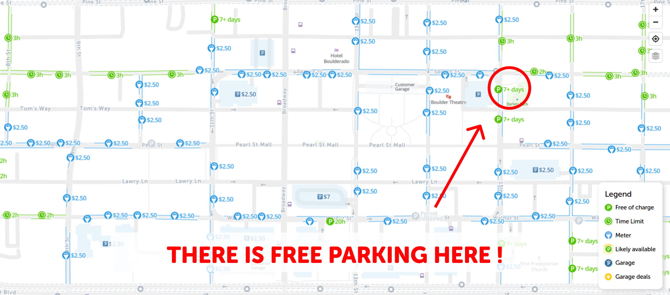 2024 Map of Free Parking in Boulder SpotAngels