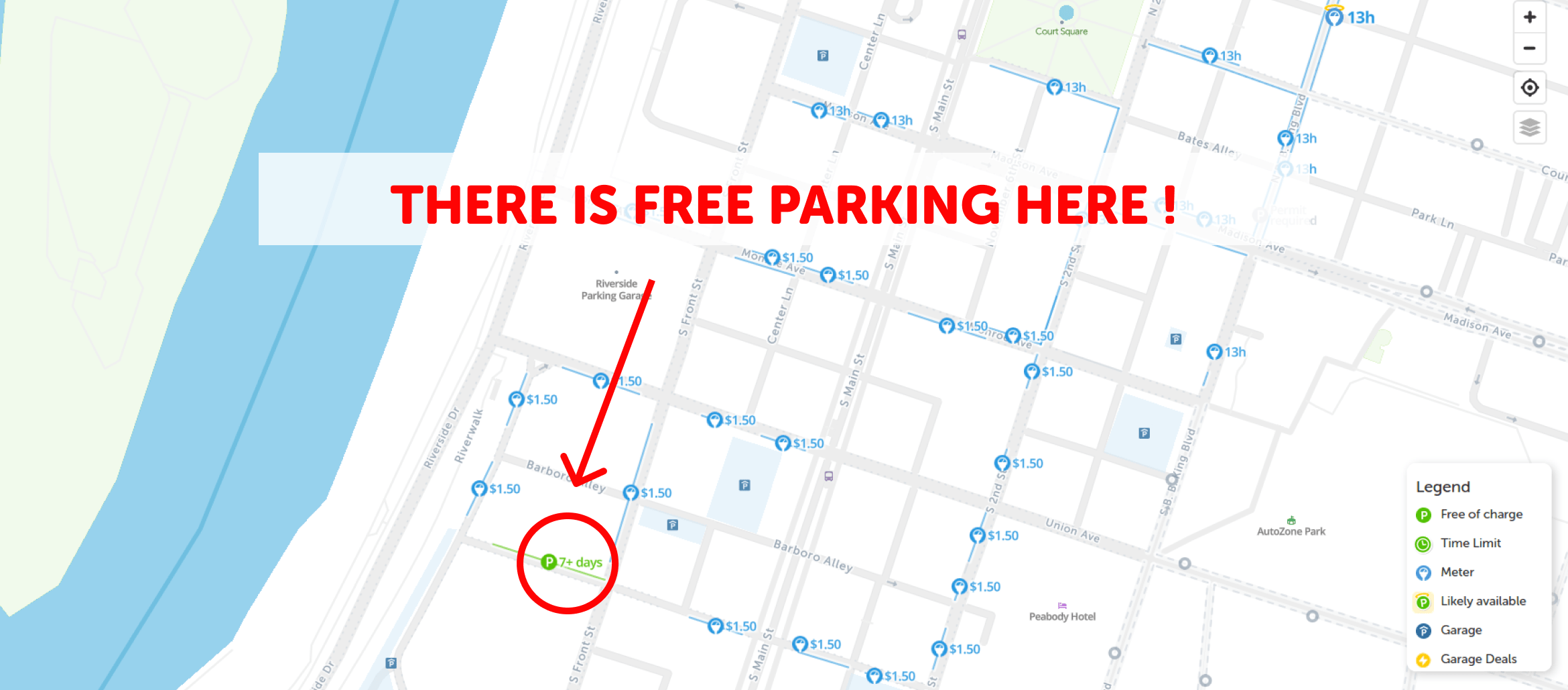 2024 Map of Free Parking in Memphis SpotAngels