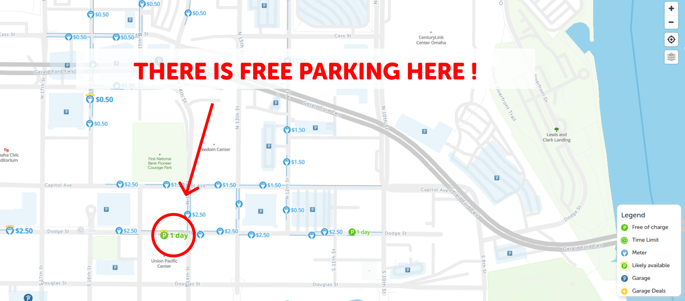2024 Map of Free Parking in Omaha SpotAngels
