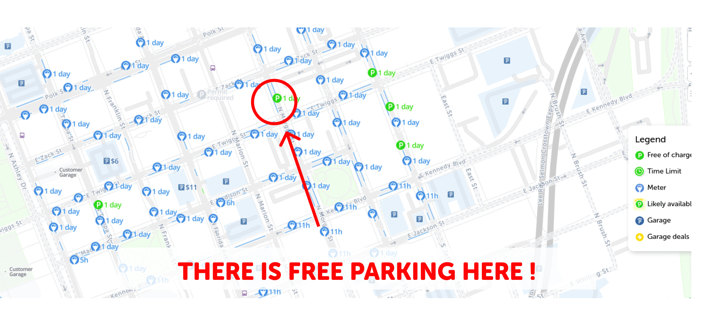 2023 Map of Free Parking in Tampa Downtown SpotAngels