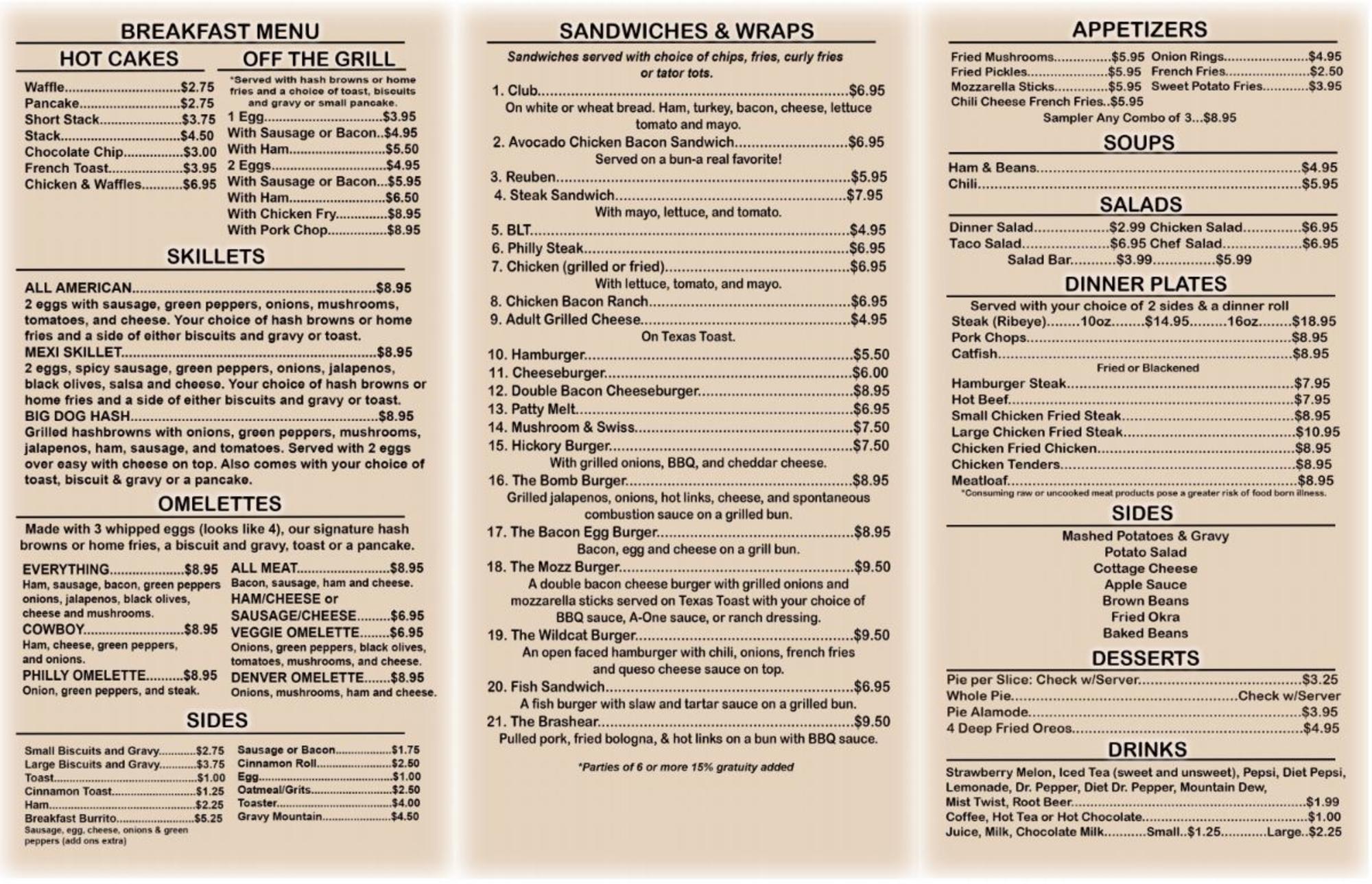 Kathy's Mason Jar Family Diner of Oklahoma Menu