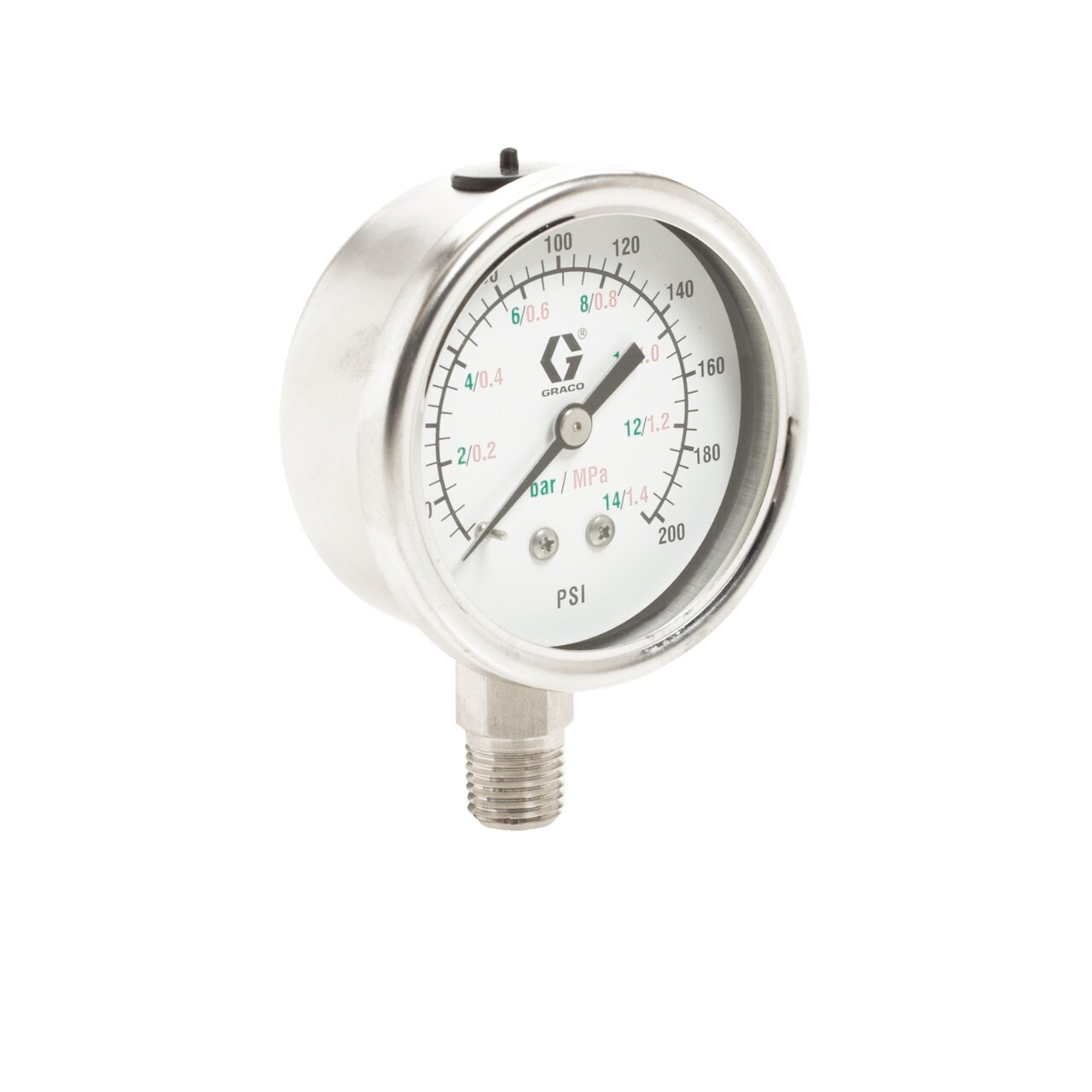 Stainless Steel Low Pressure Fluid Gauge, 0100 PSI Pressure Range
