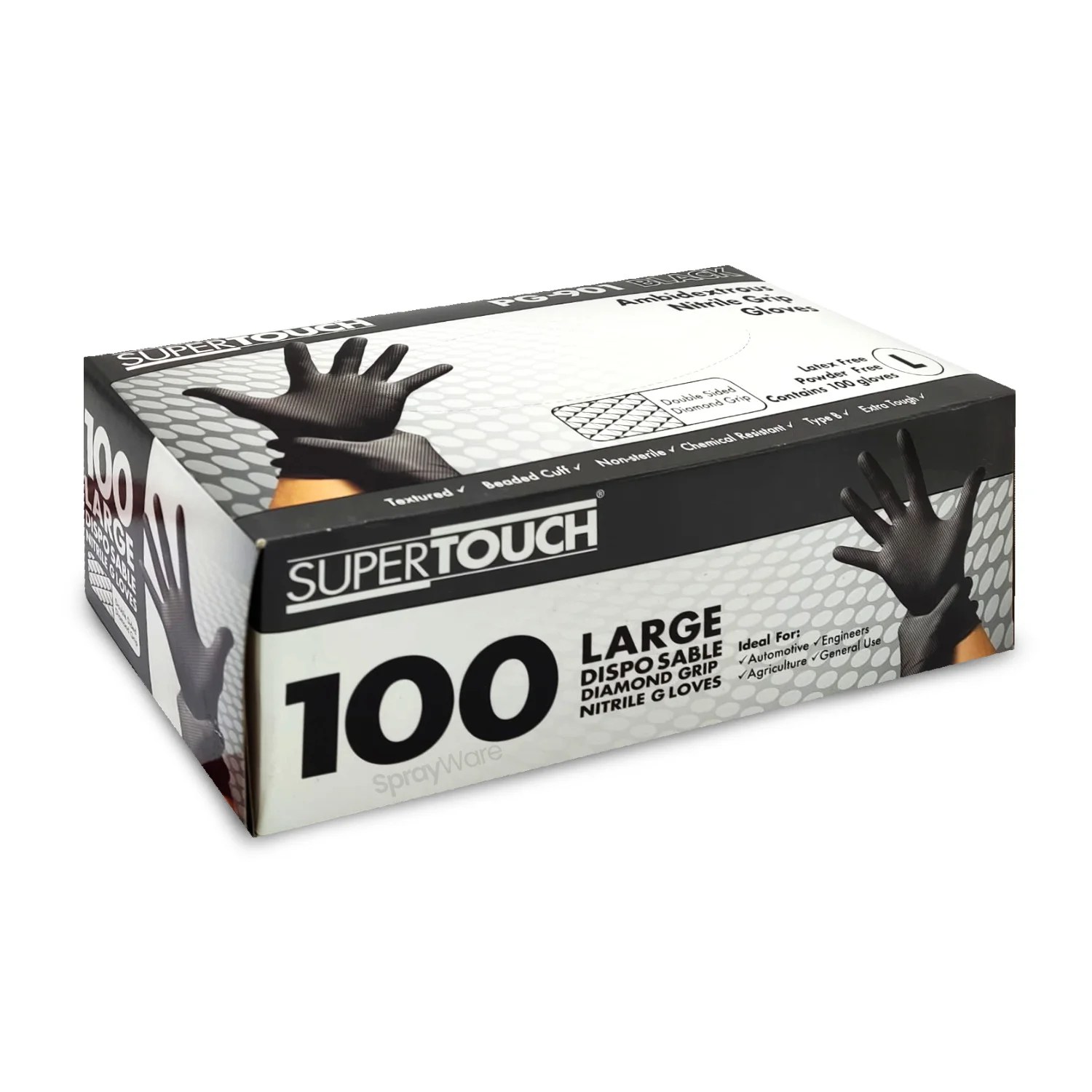 Supertouch PG901 Nitrile Disposable Black Gloves 100PK SprayWare