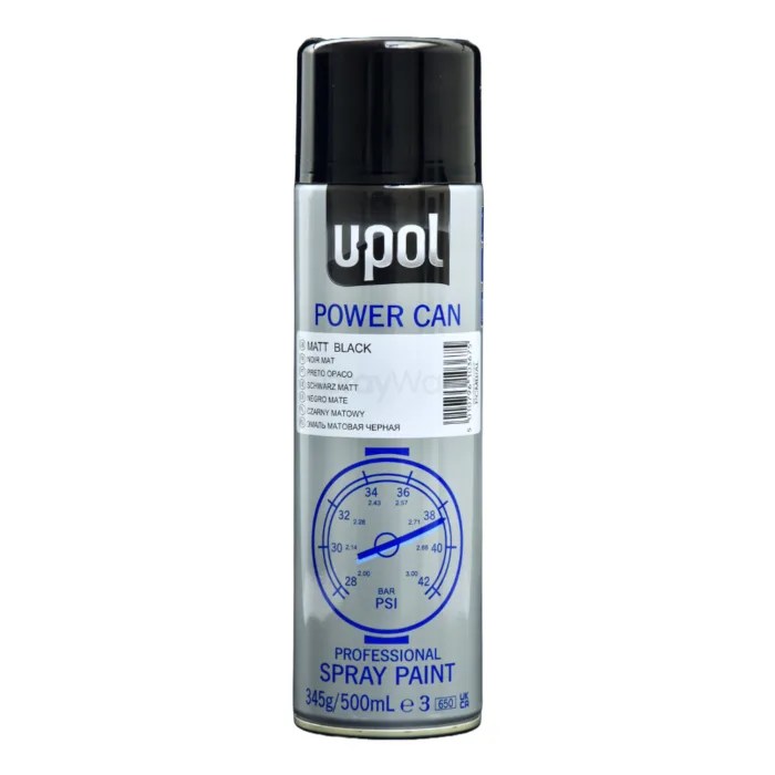 UPOL Power Can Matt Black Topcoat Aerosol Spray 500ml SprayWare
