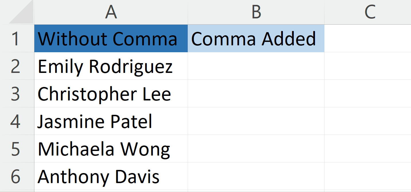 How To Add A Comma In Microsoft Excel Between Names SpreadCheaters