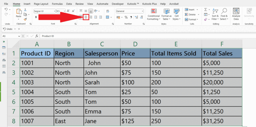 How To Apply Center Horizontal Alignment In Microsoft Excel