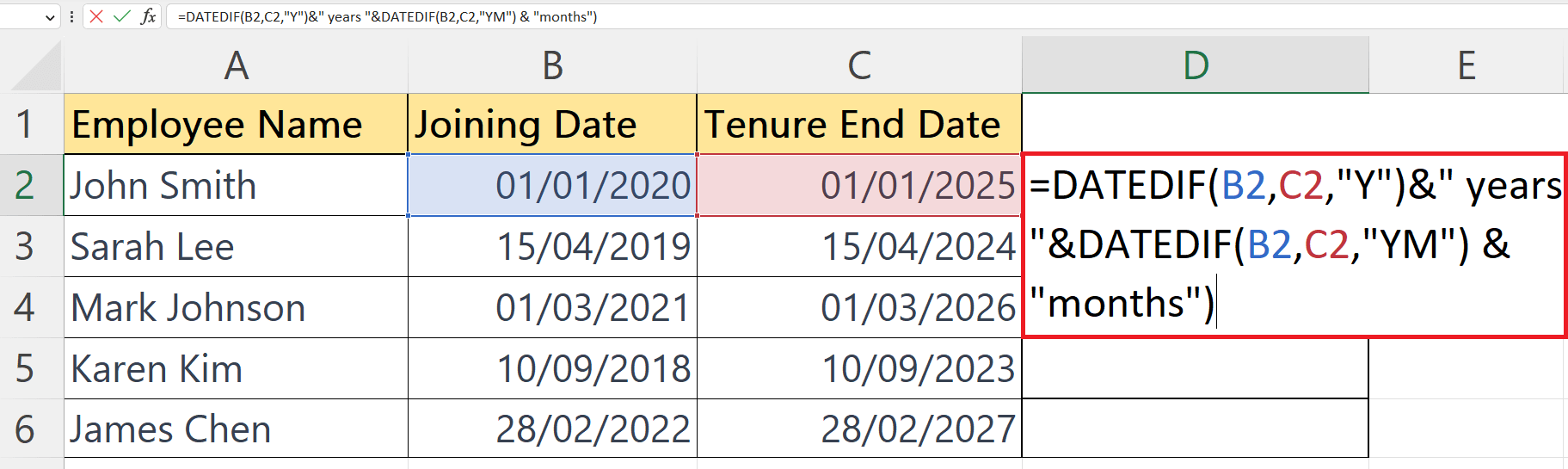 How To Calculate Tenure In Years And Months In Microsoft Excel