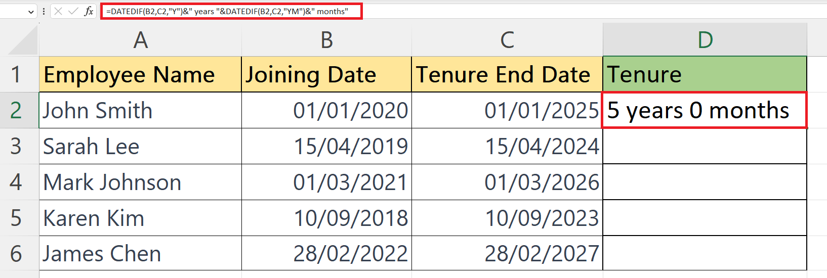 How To Calculate Tenure In Years And Months In Microsoft Excel SpreadCheaters