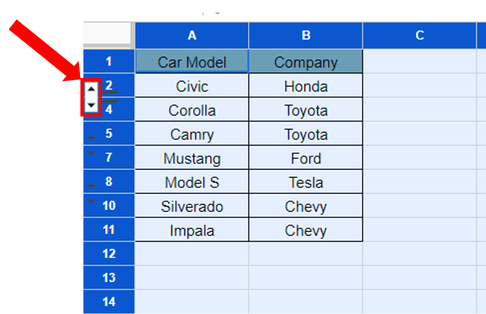 How To Unhide Rows In Google Sheets. SpreadCheaters
