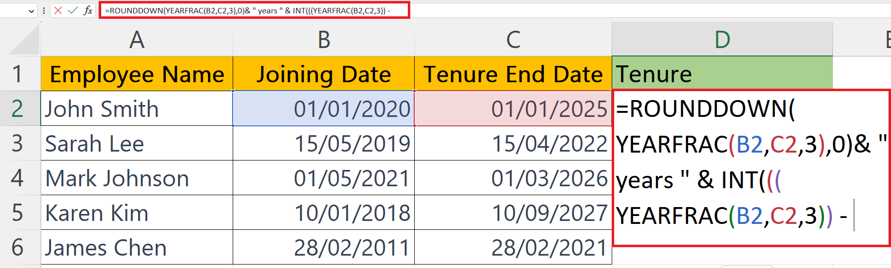 How To Calculate Tenure In Years And Months In Microsoft Excel